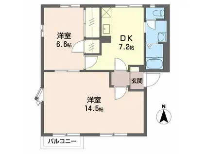 フレグランス城北I(2DK/1階)の間取り写真