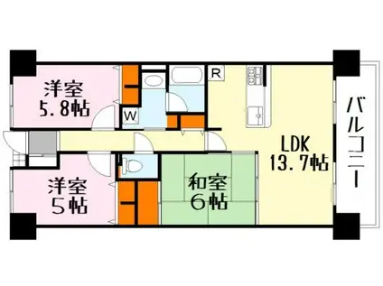 ファミールハイツ草津1番館(3LDK/5階)の間取り写真
