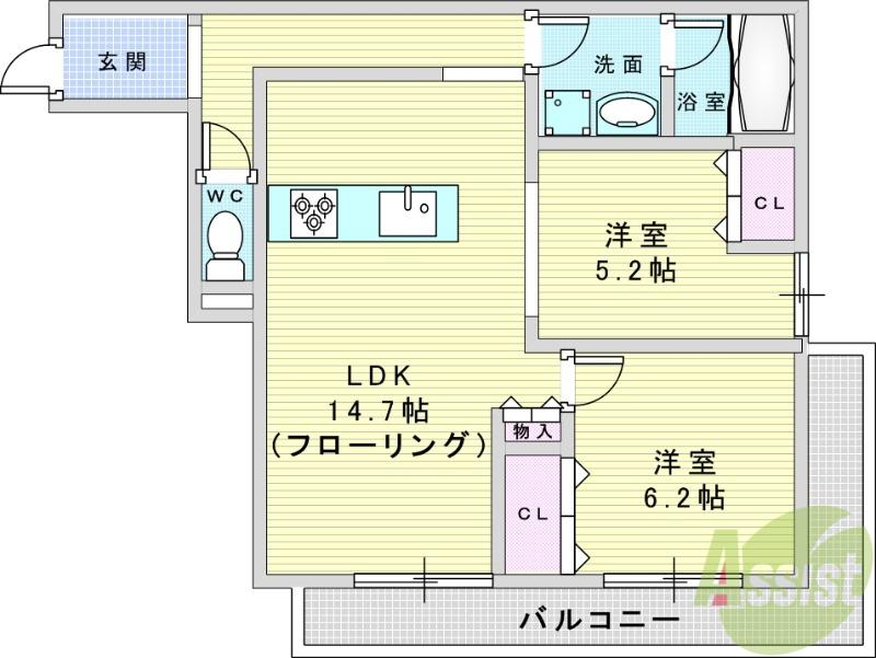 D-RESIDENCE荘園B(2LDK/1階)の間取り写真