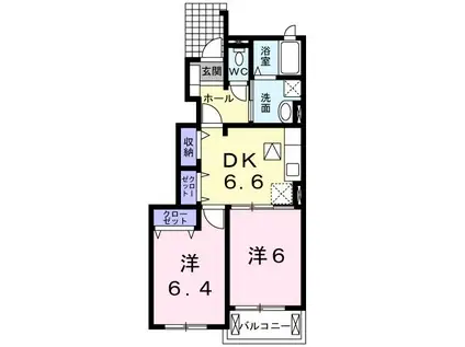 カーサ・フィオーレC(2DK/1階)の間取り写真
