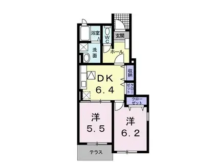 リアンフォール II(2DK/1階)の間取り写真