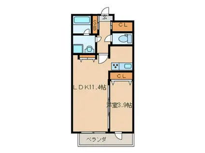 レジデンス枝光(1LDK/9階)の間取り写真
