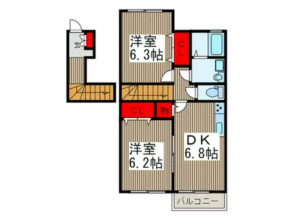 ホワイトフォレスト(2DK/2階)の間取り写真
