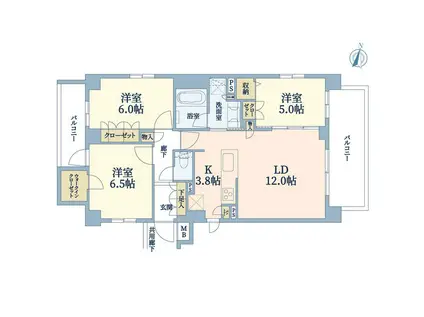 レーベン横濱片倉町(3LDK/3階)の間取り写真