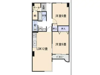 アーバンシャトー加治屋(2LDK/7階)の間取り写真