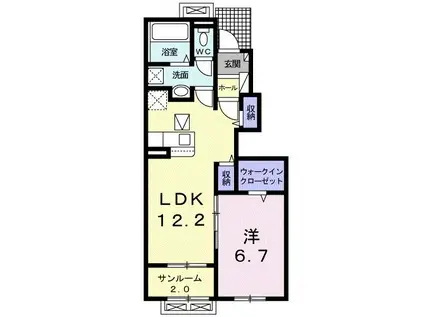 トラ イ フィウミ B(1LDK/1階)の間取り写真