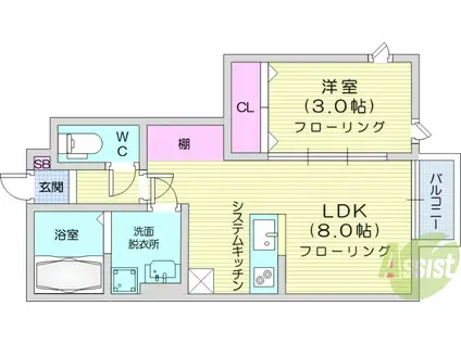ESCONDIT卸町2(1LDK/1階)の間取り写真