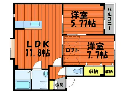 オアシス参番館(2LDK/2階)の間取り写真