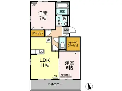 ルミエール朝生田(2LDK/2階)の間取り写真