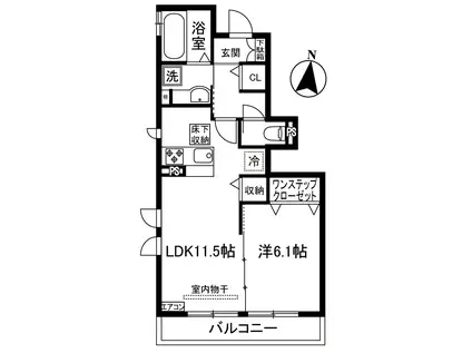 ヴェルジェII(1LDK/1階)の間取り写真