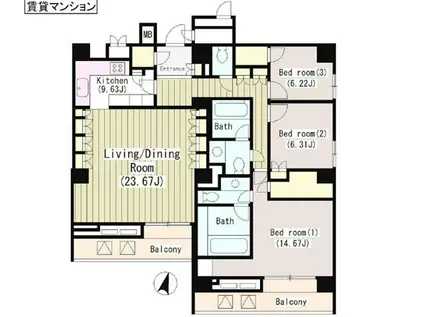 ジョイフルI(1LDK/1階)の間取り写真