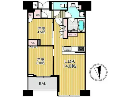 白金ザ・スカイ イースト(2LDK/34階)の間取り写真