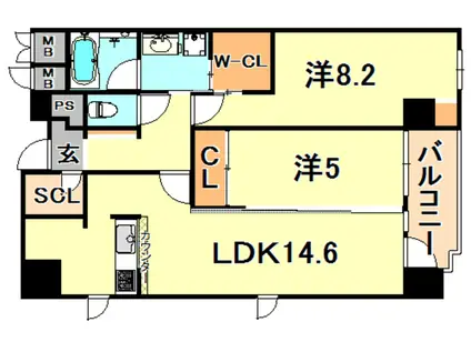 LUKICIA神戸(2LDK/9階)の間取り写真