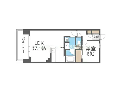 シエリア大阪天神橋(1LDK/3階)の間取り写真