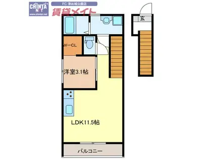 AKATSUKI I(1LDK/2階)の間取り写真