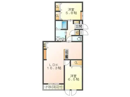 ワコーレヴィアーノ垂水霞ヶ丘(2LDK/2階)の間取り写真