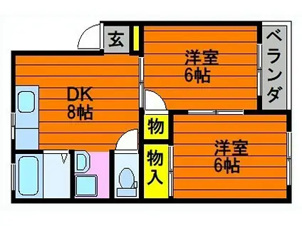 コーポチェリー(2DK/1階)の間取り写真