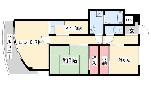 プレジオ滝野(2LDK/3階)の間取り写真