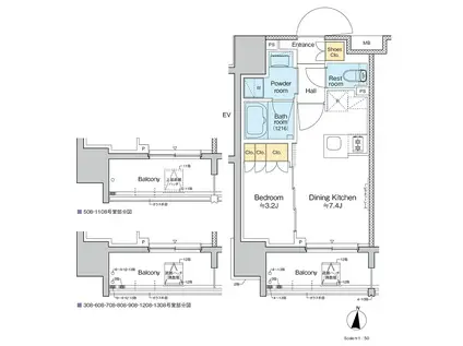 プラウドフラット亀戸ステーションプレイス(1DK/6階)の間取り写真