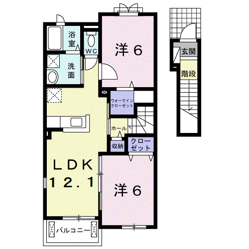 リヴェール松島I(2LDK/2階)の間取り写真