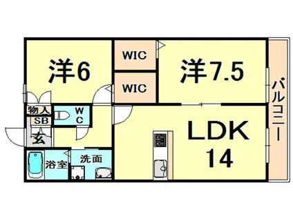 ベルフィールド(2LDK/1階)の間取り写真