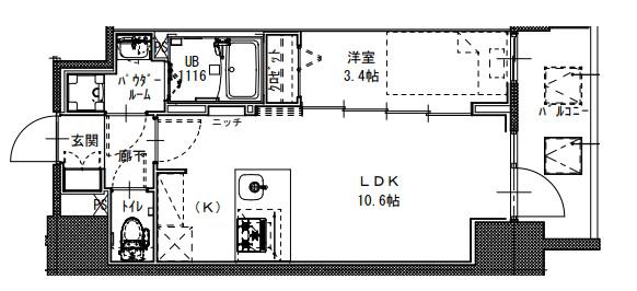 S-RESIDENCE堺筋本町DEUX(1LDK/9階)の間取り写真