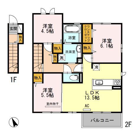 キューブ(3LDK/2階)の間取り写真