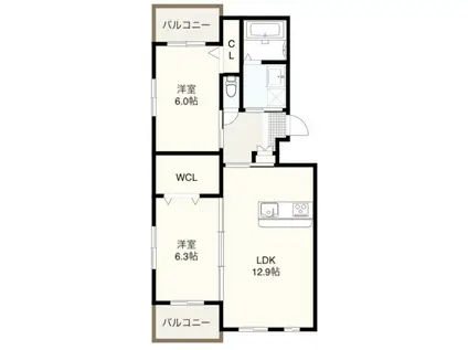 ルミナス(2LDK/2階)の間取り写真