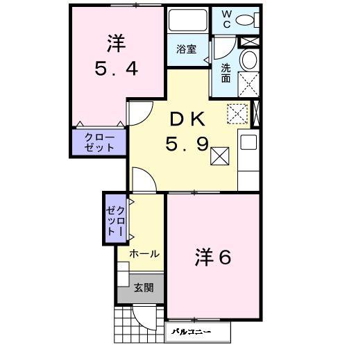グランデパインヒルズC(2DK/1階)の間取り写真