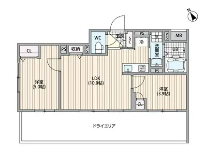 HJクラウンII(2LDK/B1階)の間取り写真