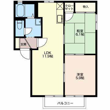 フォーレスチェリーヒルズ5番館(2LDK/1階)の間取り写真