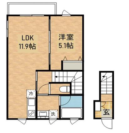 ビオ緑が丘(1LDK/2階)の間取り写真