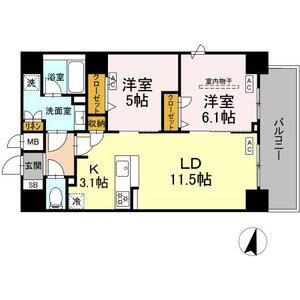BULL HOUSE(2LDK/5階)の間取り写真