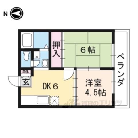 サンハイツ岩倉B(2DK/2階)の間取り写真