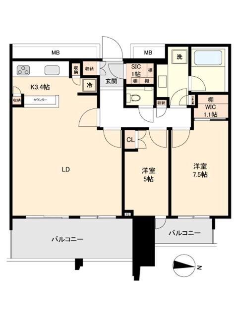 SKYZ TOWER&GARDEN(2LDK/23階)の間取り写真