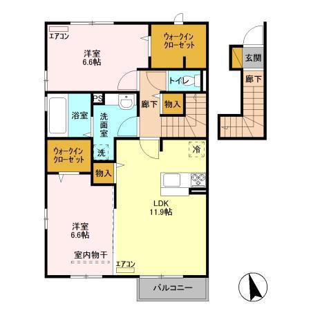 ドルチェ・ヴィータ(2LDK/2階)の間取り写真