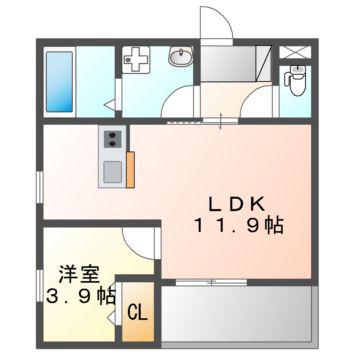 AMOUR VILLE江坂(1LDK/1階)の間取り写真