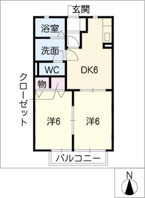 グランドハイツB棟(2DK/2階)の間取り写真