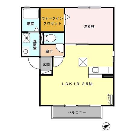 ケープコッド イン A棟(1LDK/1階)の間取り写真
