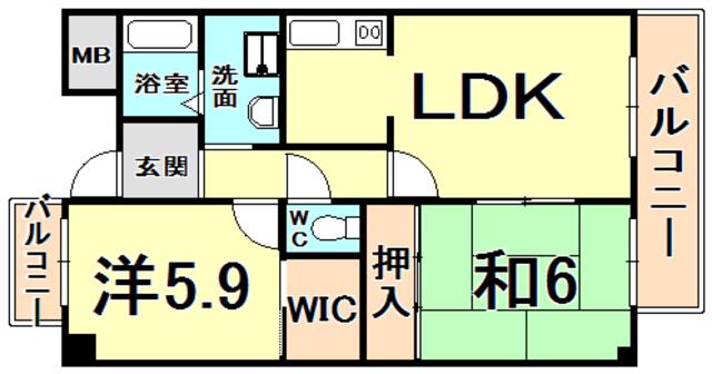 ソアール門戸荘(2LDK/2階)の間取り写真