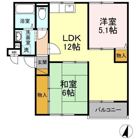 フェニックスA(2LDK/1階)の間取り写真