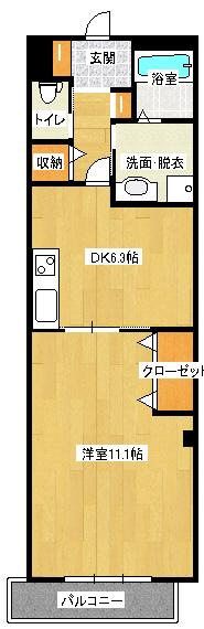スマイルI番館(1DK/2階)の間取り写真
