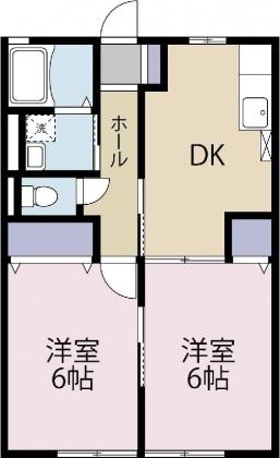 リバティ机島B(2DK/1階)の間取り写真