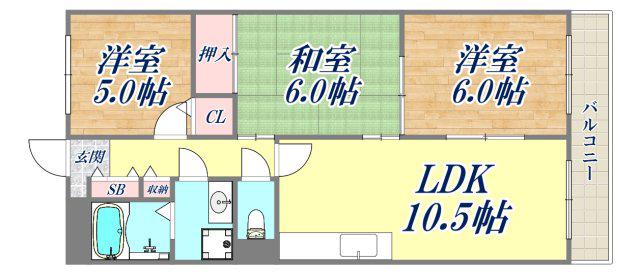 グランデール武庫之荘(3LDK/2階)の間取り写真
