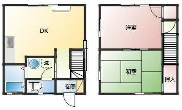 山谷テラスハウス(2DK/1階)の間取り写真