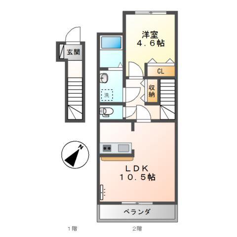 グレイシアス(1LDK/2階)の間取り写真
