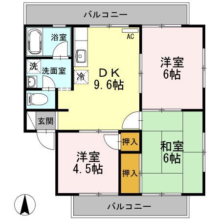 ブランシェ中須(3DK/1階)の間取り写真