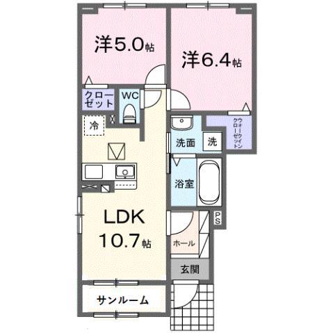 ドゥウェル ノクターン I(2LDK/1階)の間取り写真