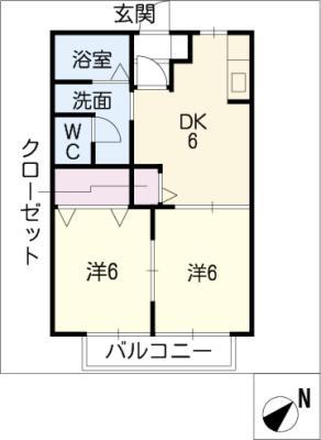 DWELL善十(2DK/1階)の間取り写真