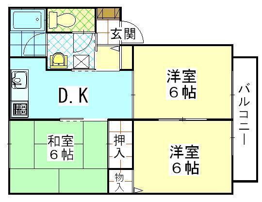 テイセキ将軍野ハイツB(3DK/2階)の間取り写真